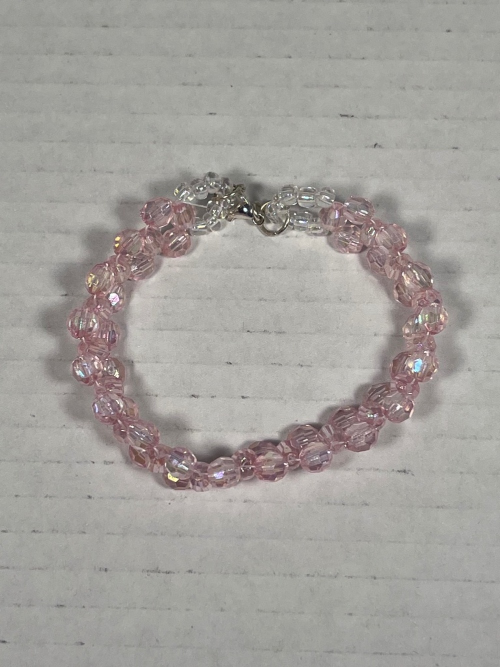 Light Pink Cross Weave Acrylic Bead Bracelet ~7.50 inches